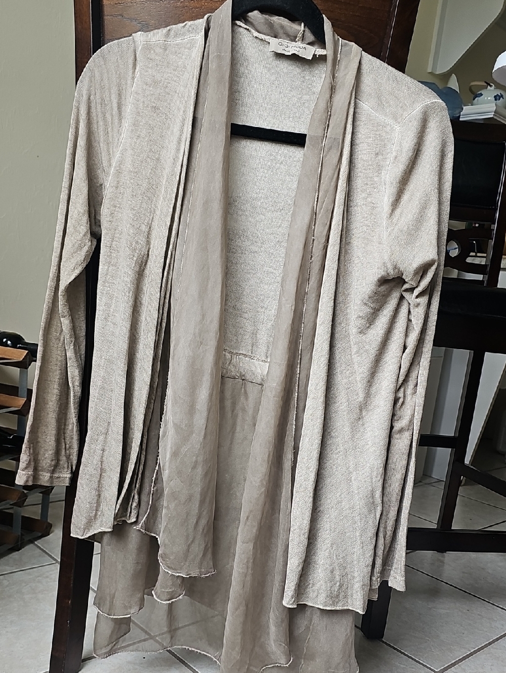 Gigi Moda Made In Italy Light Taupe Open-Front Women's Drape Cardigan
